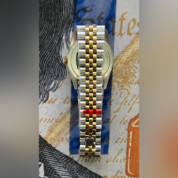 Men’s 36mm Luxury Automatic Steel Watch Two Tone “Wimbledon” Style Gray Dial - Picture 4 of 4